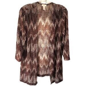 Chico's Ribbed Zig Zag Multicolored Semi Sheer Open Front Cardigan Size 2